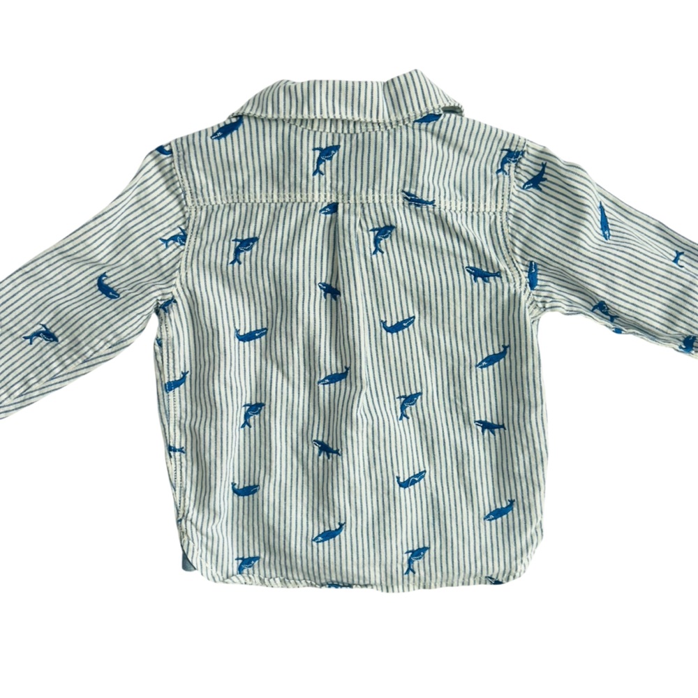 Baby BODEN Whale Embroidered Long Sleeve Button Front Shirt - Picture 4 of 6